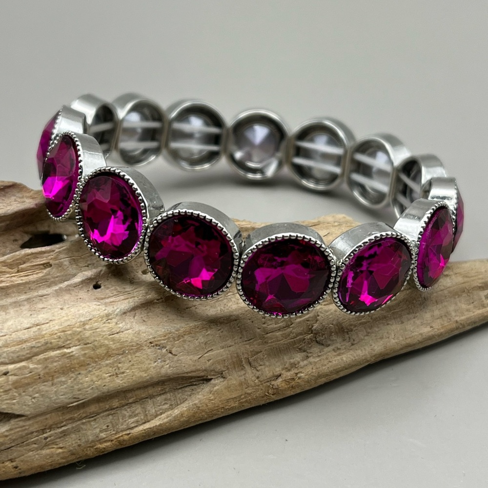 Elegant Silver and Pink Gemstone Bracelet
